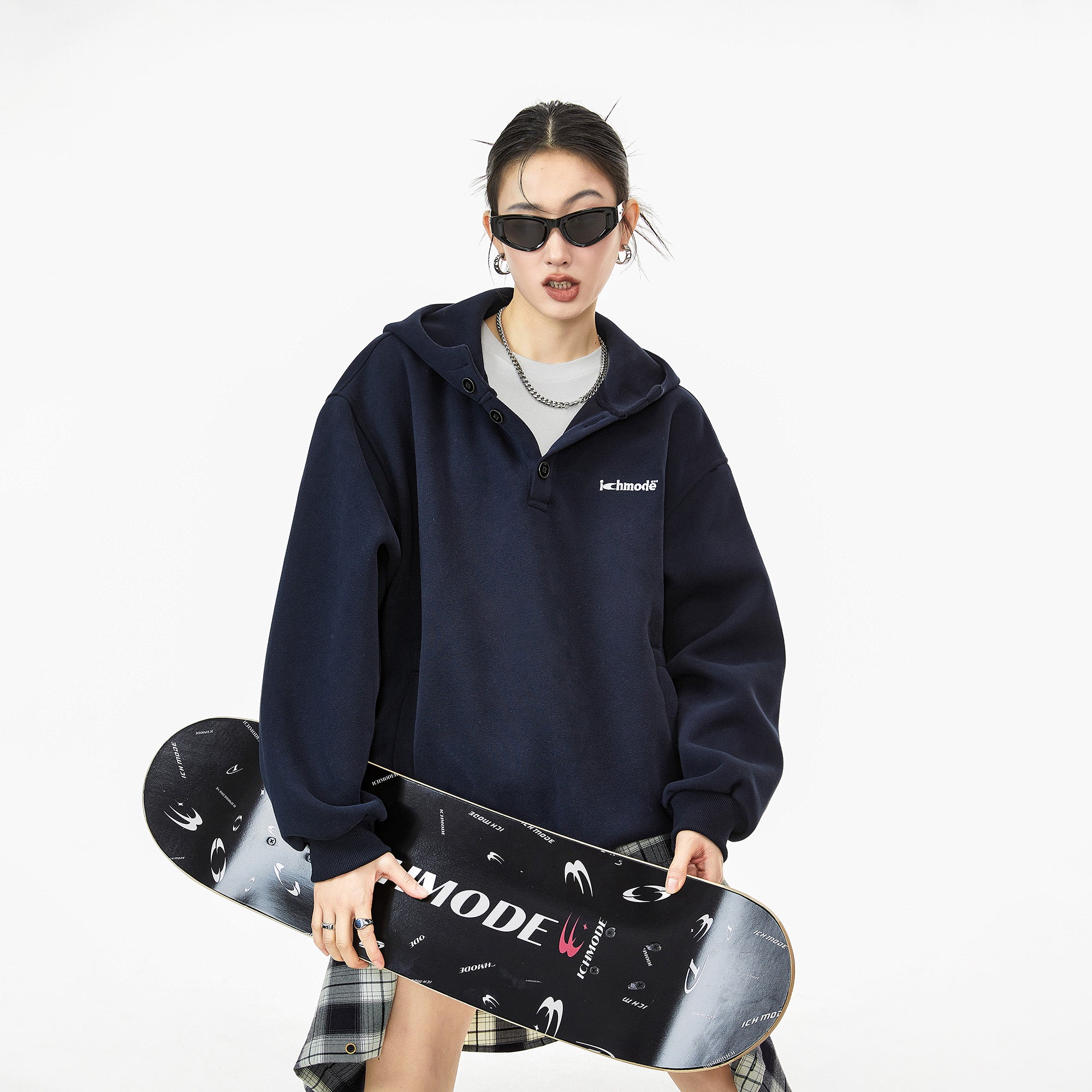 Half-Button Hooded Sweat Pullover IC9010