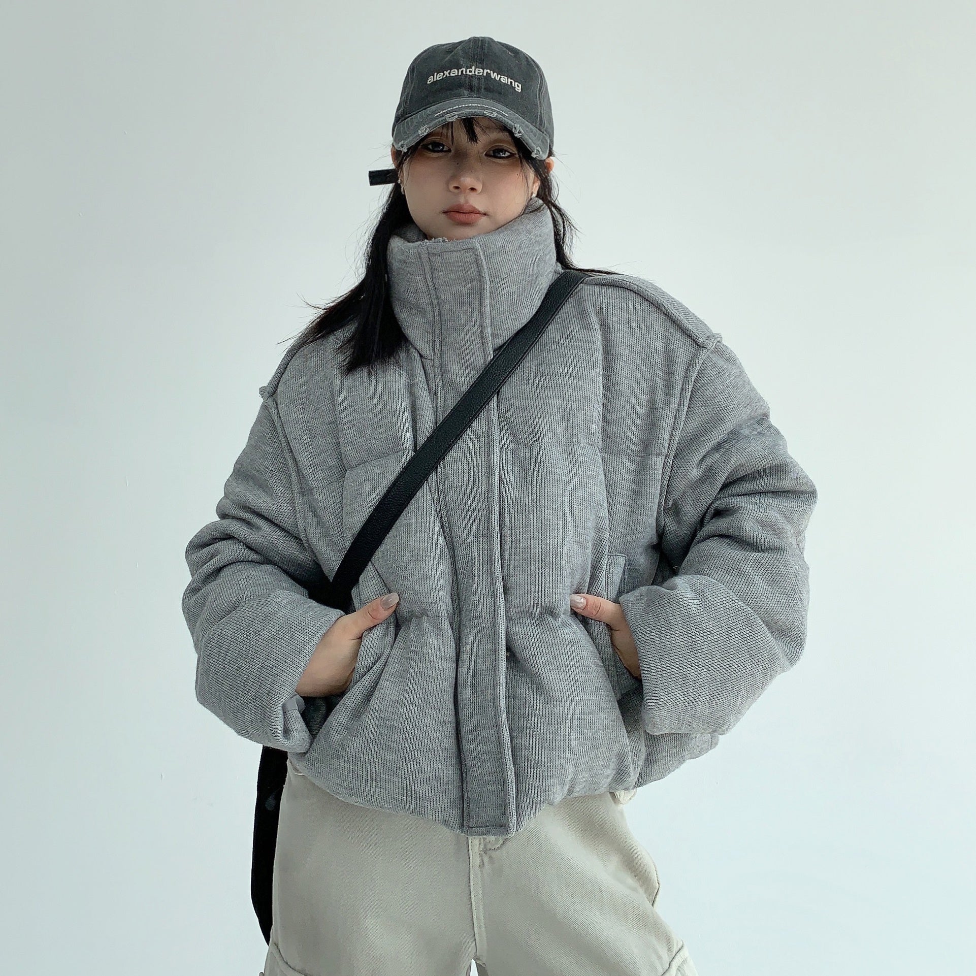 High-Neck Knit Texture Short Padded Jacket MW9590