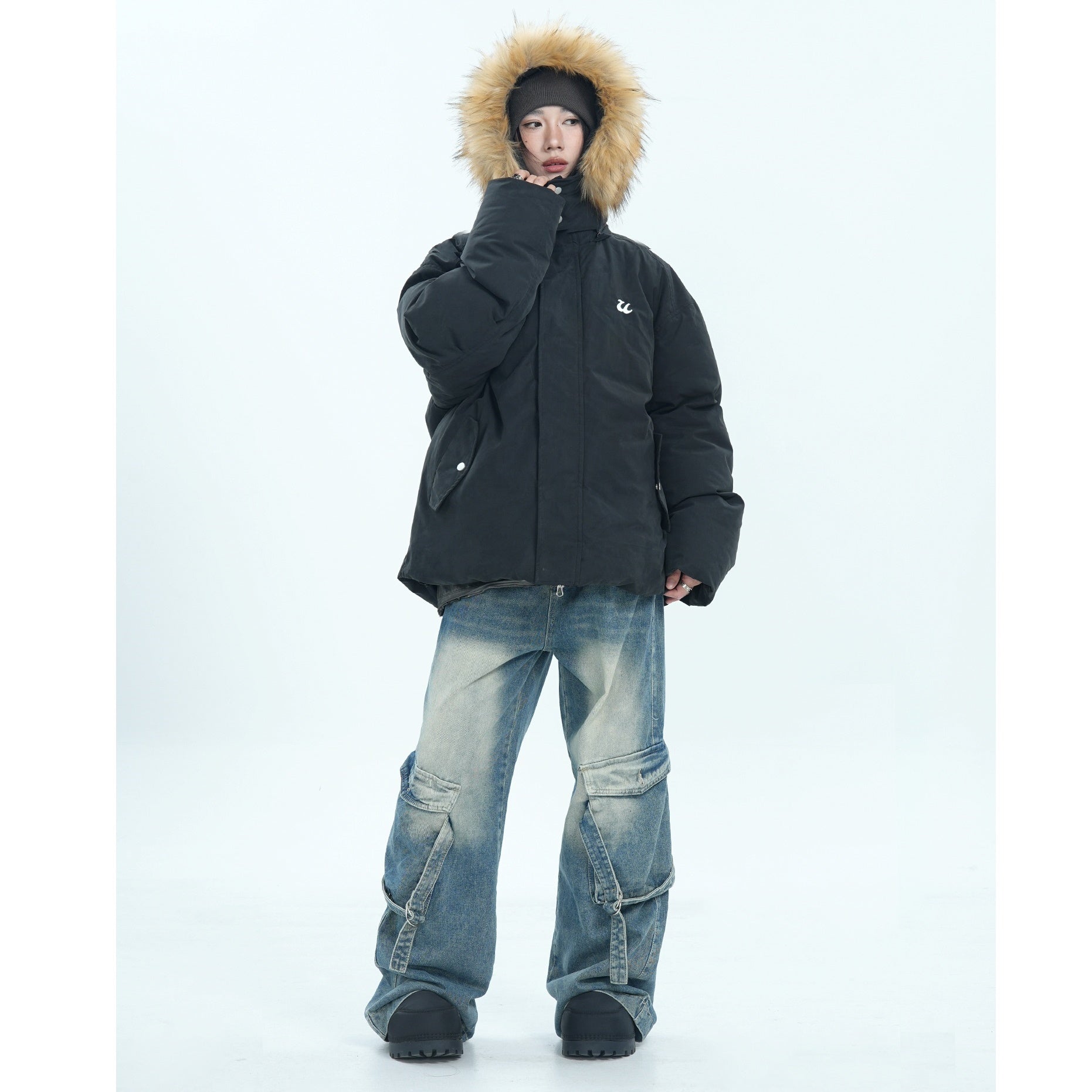 Fur Collar Simple Hooded Padded Jacket MW9670