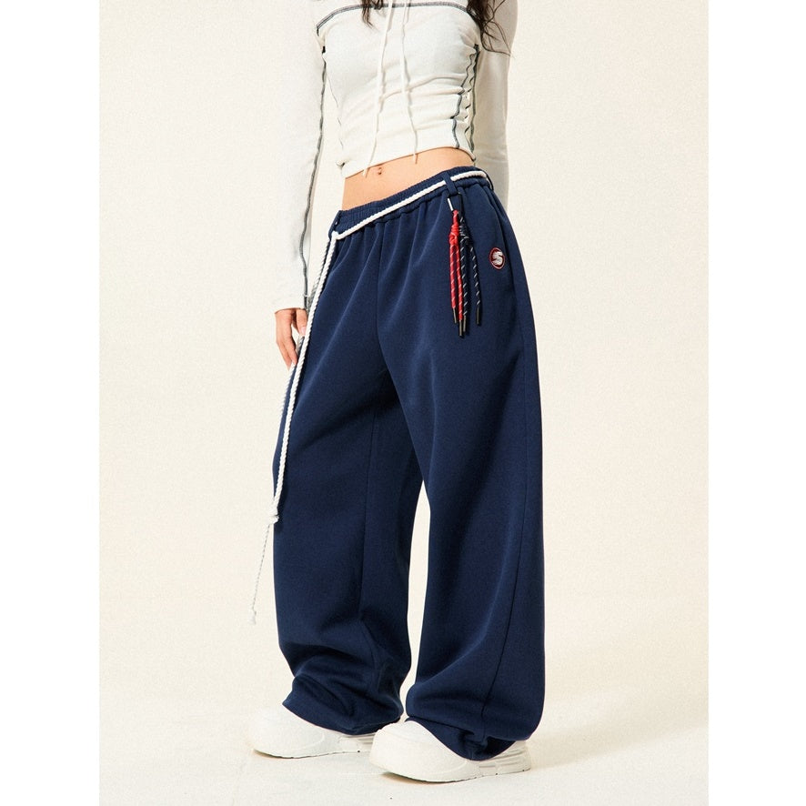 Braided Rope Loose Straight Sweatpants YS014