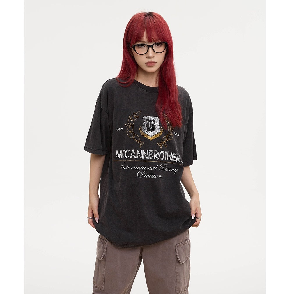 Vintage Washed Distressed Letter Print T-shirt AP7002