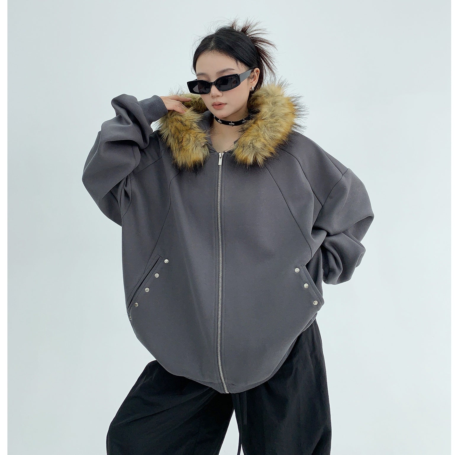 Removable Big Fur Collar Hooded Sweat Parka MW9461