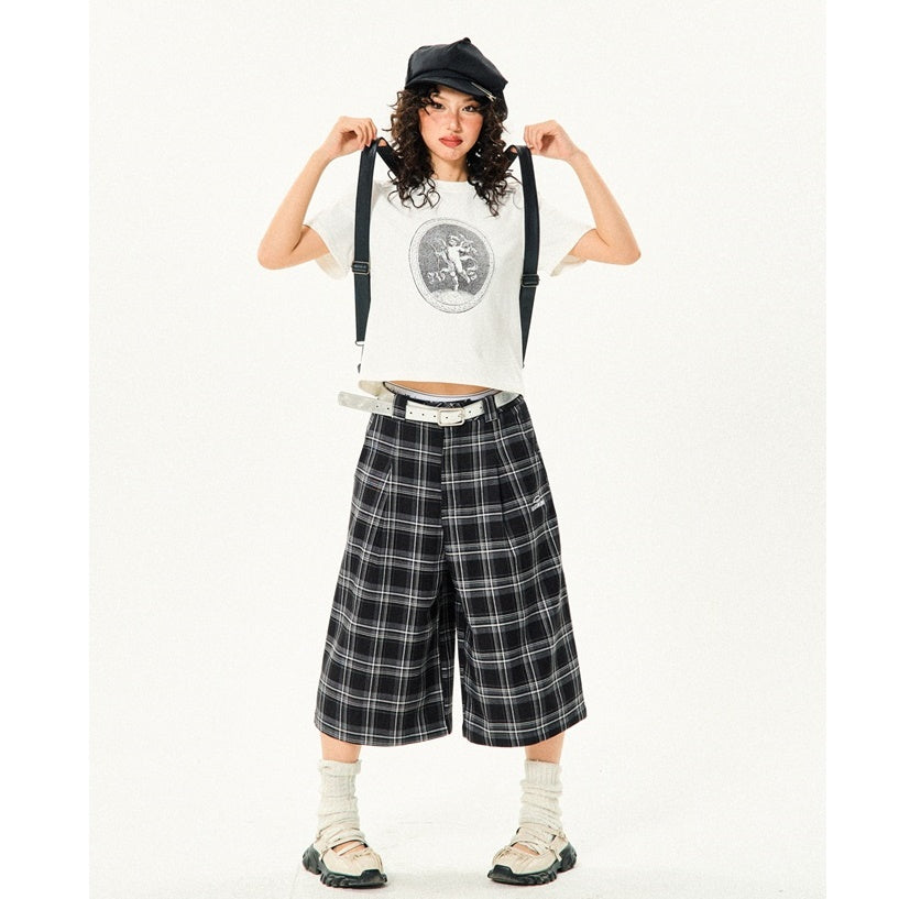 Retro Contrast Plaid Casual Cropped Pants YS7001