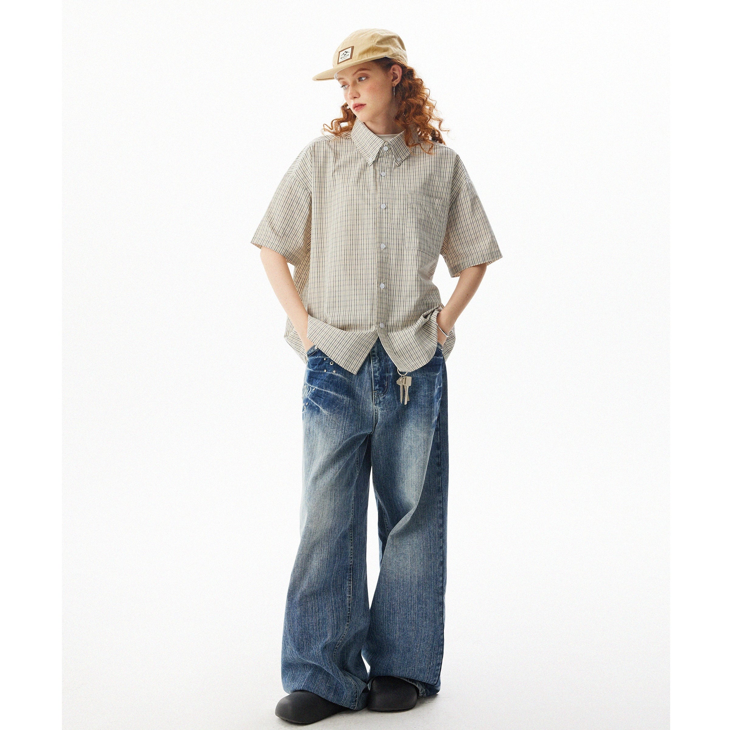Casual Loose Check Short Sleeve Shirt MW10086