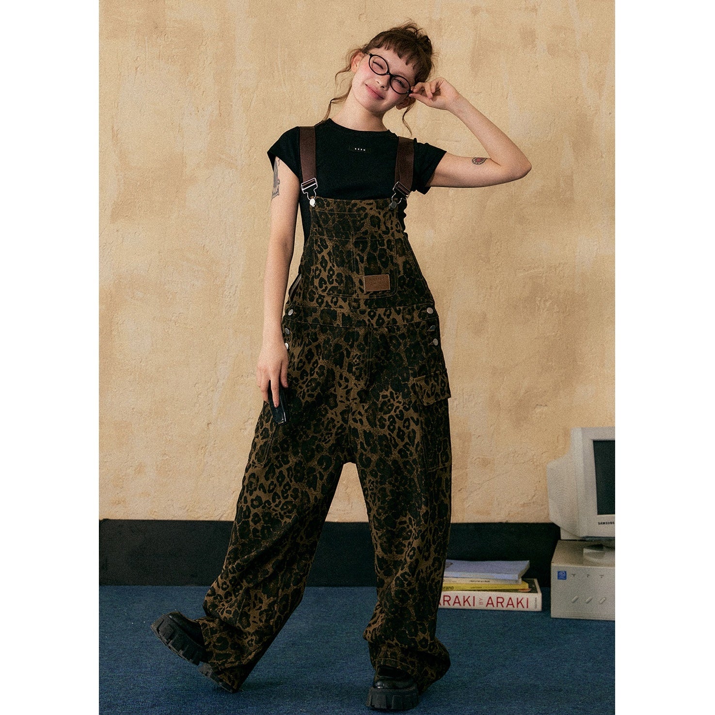 Leopard Print Denim Loose Overall EZ121