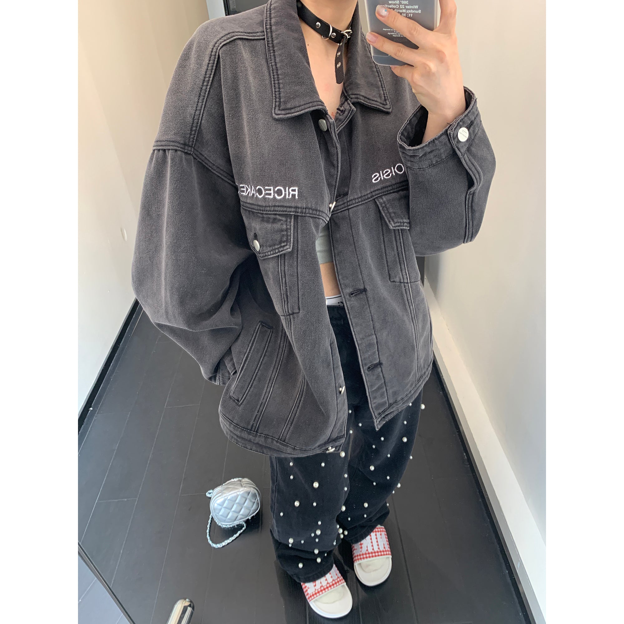 Embroidered Wash Loose Denim Jacket MW9513