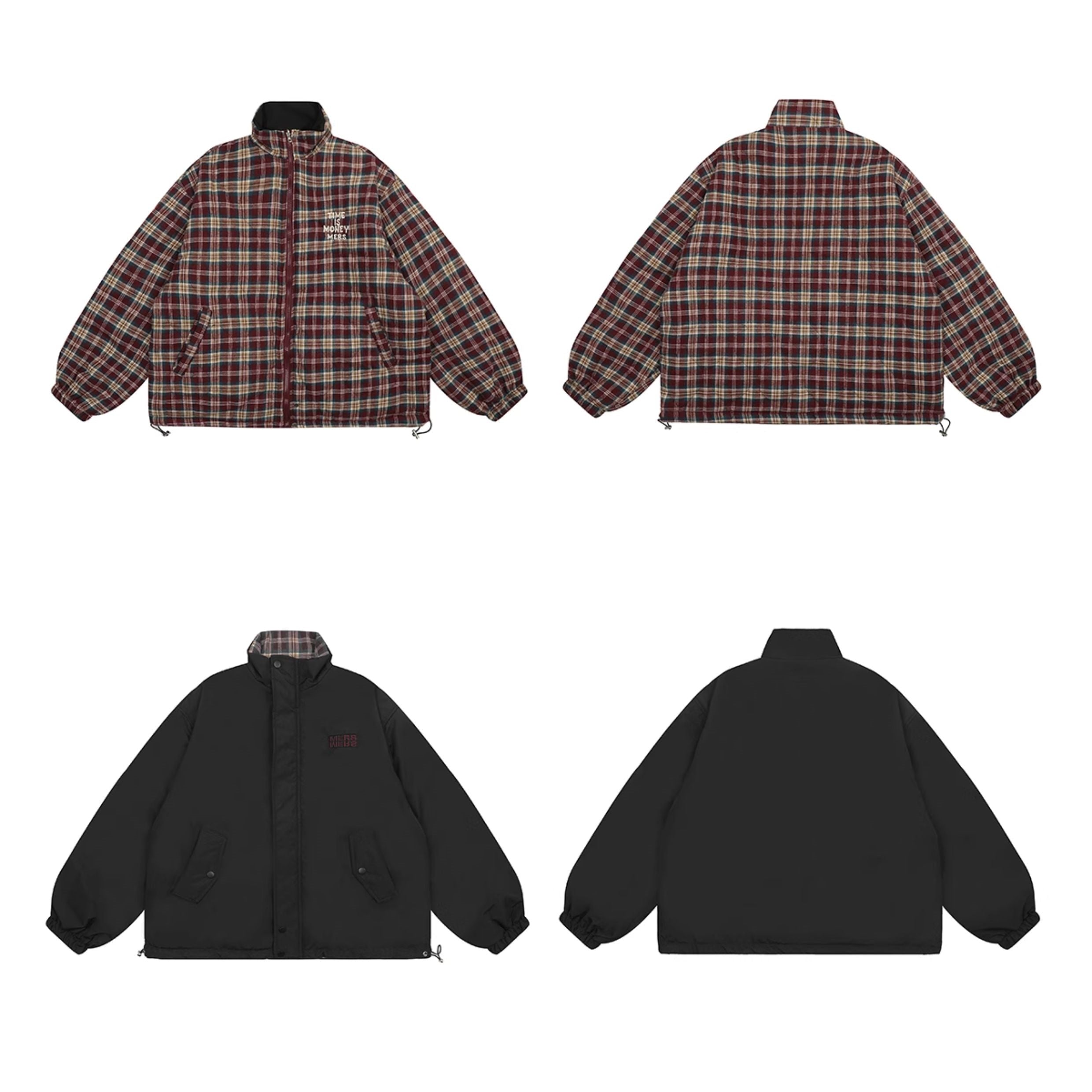 Unisex Plaid Reversible Padded Jacket MW9705