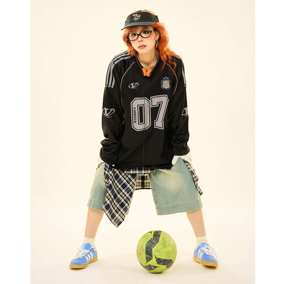 Letter Print Mesh Switching Long Sleeve T-shirt MW9345