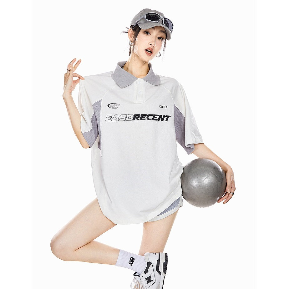 Sporty Style Stitching Polo Collar Short MW9158