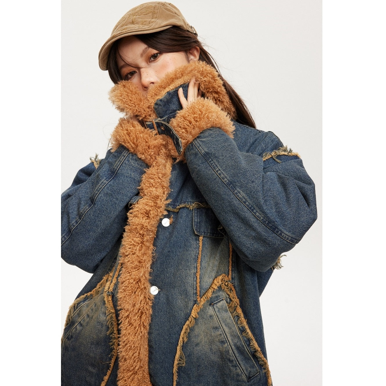 Boa Fur Stitch Denim Quilting Jacket MW9661