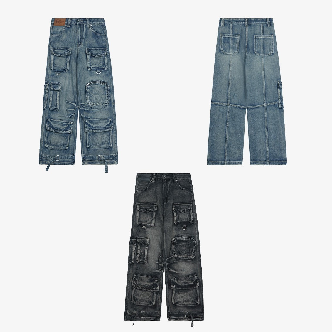 Heavy Wash Damage Cargo Jeans MW9683