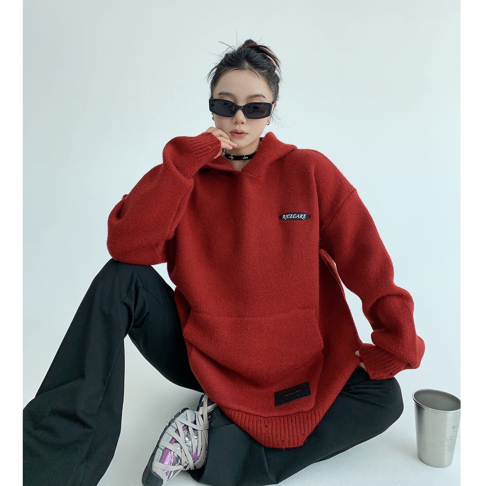 Kangaroo Pocket Embroidered Knitted Hoodie MW9552