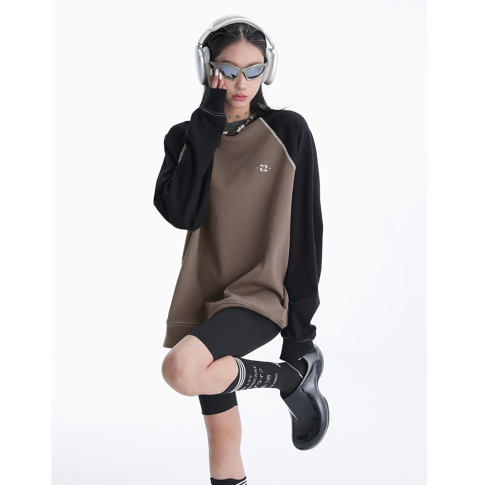 Raglan Sleeves Color-blocked Loose Cutsew AC7057