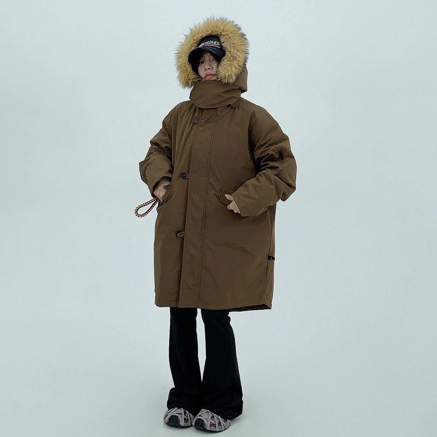 Mid-length Fur Collar Hooded Down Coat MW9685