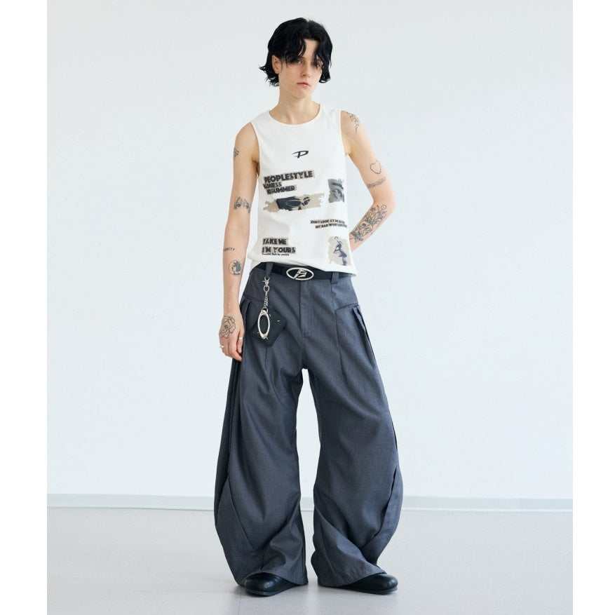 Front Slip Pockets Pleated Scimitar Trousers PS7020