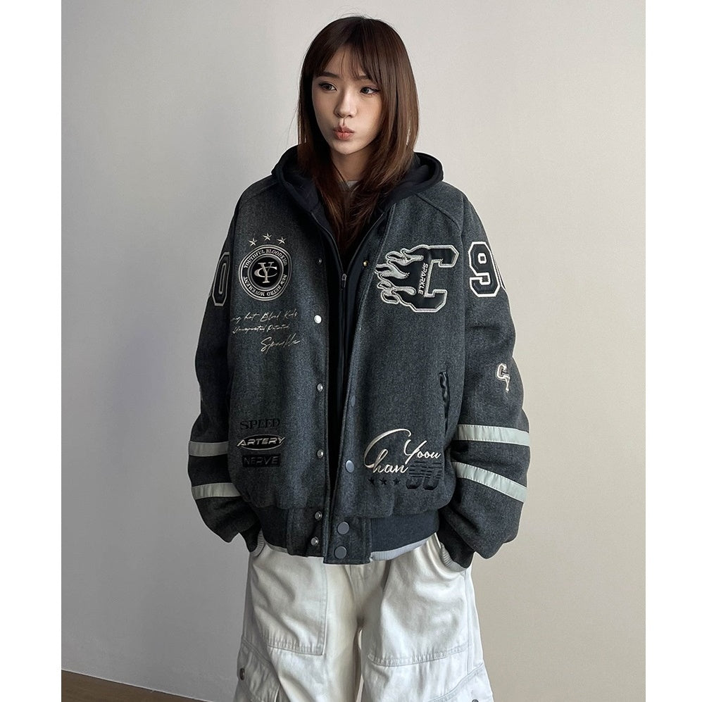 College Style Hooded Stadium Jacket MW9739