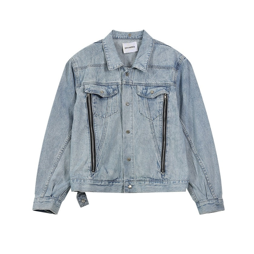 Zip Design Light Color Denim Jacket AC7069