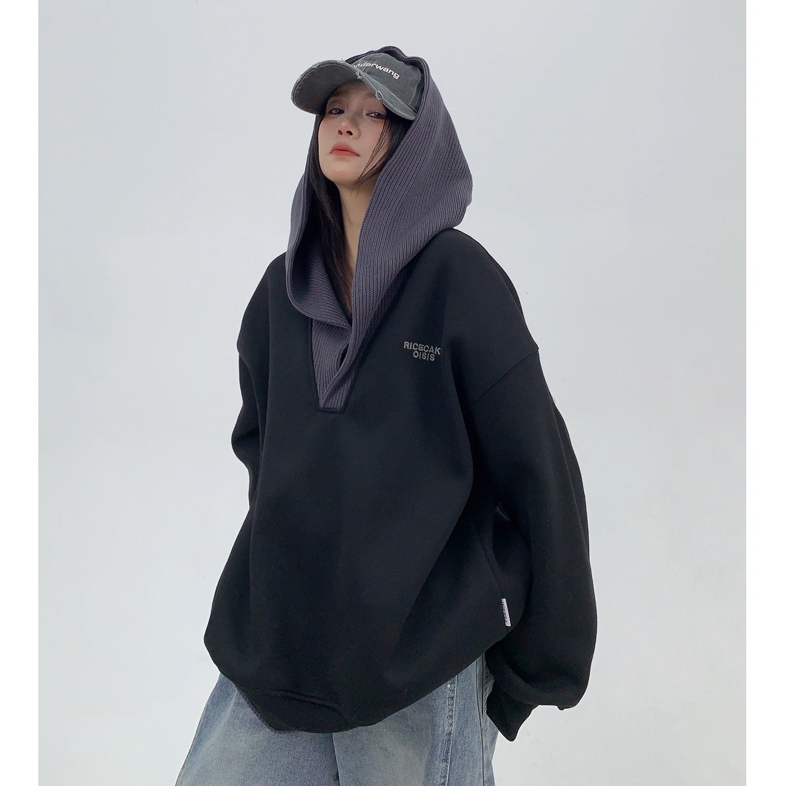 Knit Hooded Stitching Sweat Pullover MW9842