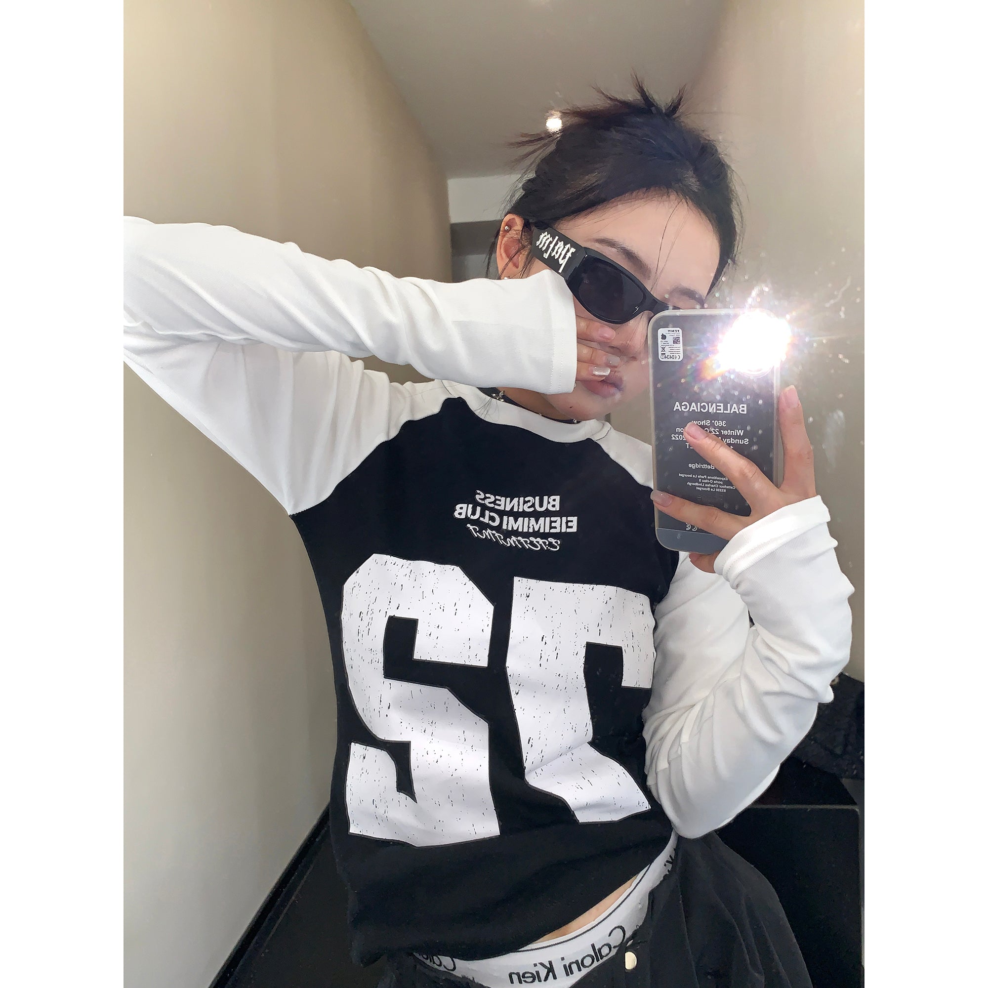 Slim Contrast Letter Long-sleeved T-shirt MW9303