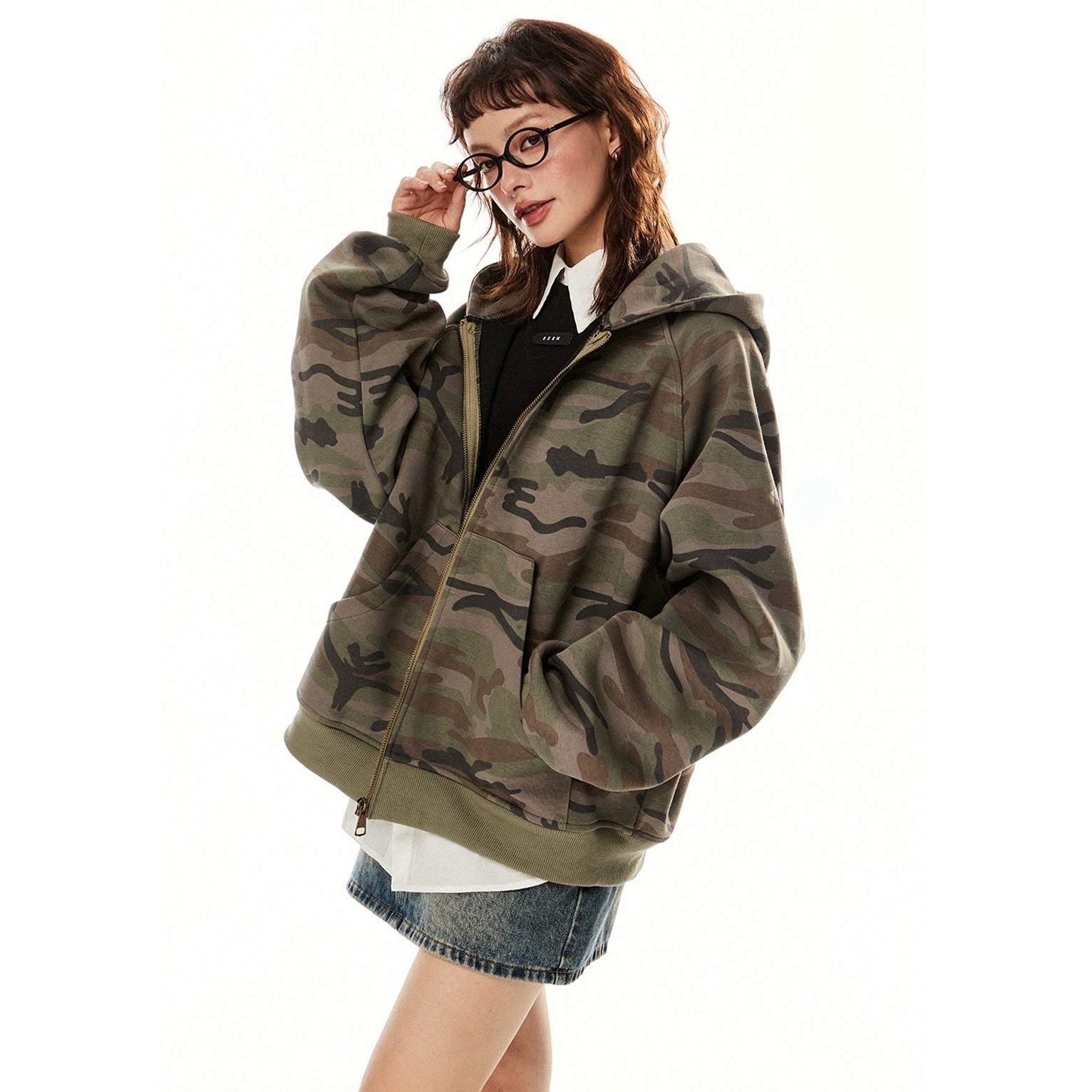 Camouflage Loose Hooded Sweat Jacket EZ235