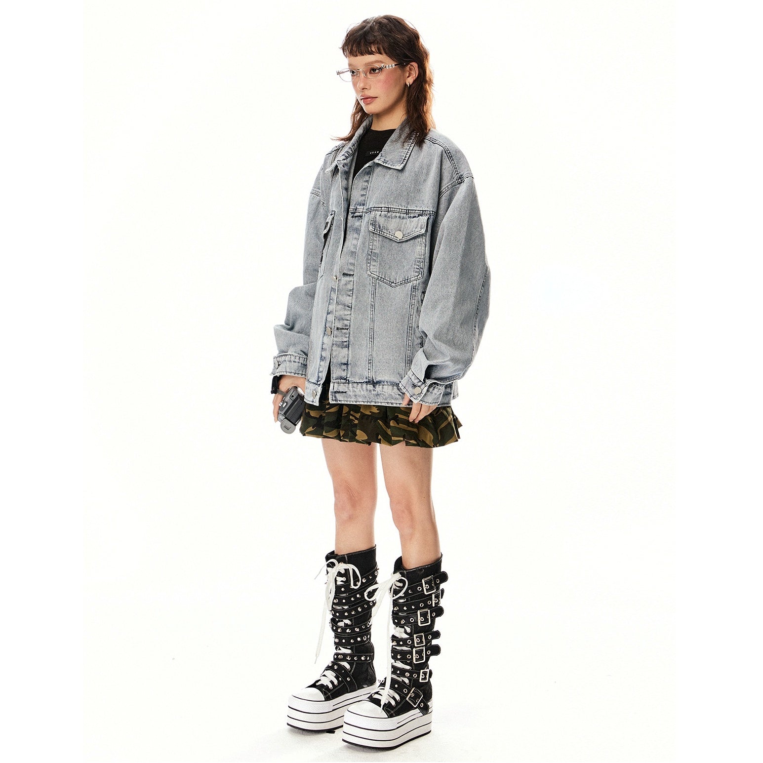 Number Print Oversize Denim Jacket EZ233