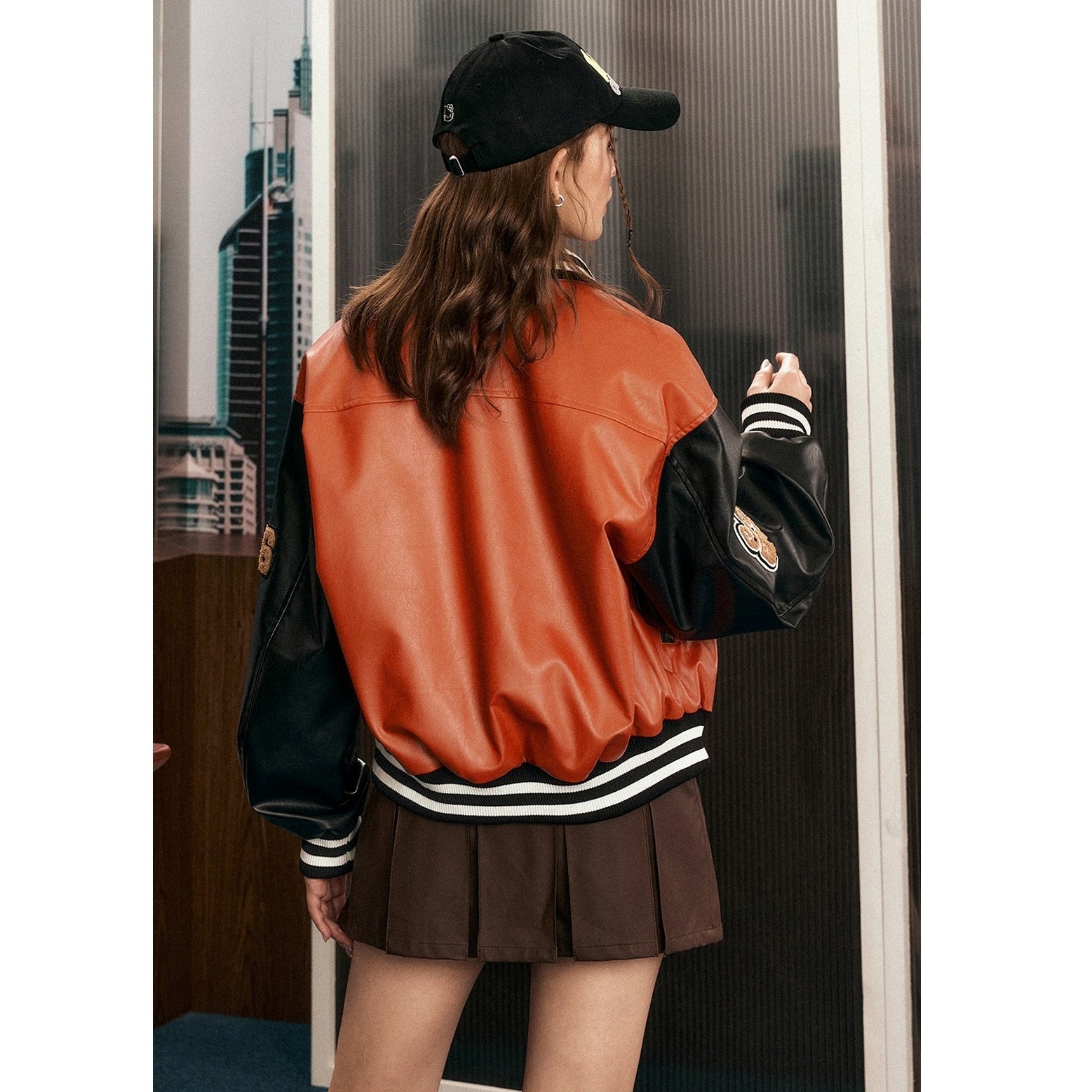 Retro Stitching Contrasting Design PU Leather Jacket EZ169