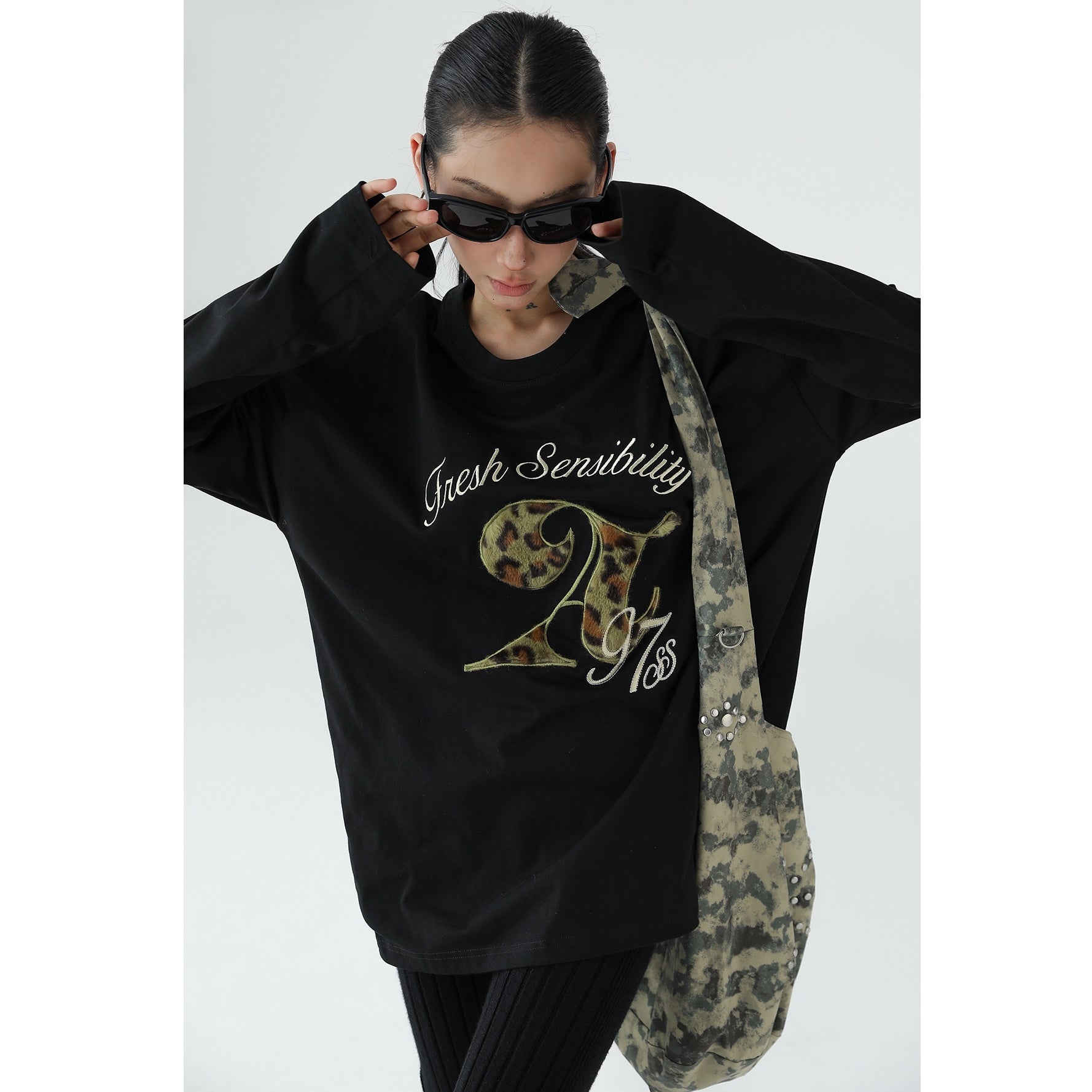 Leopard Flocking Print Long Sleeve T-Shirt AC7076