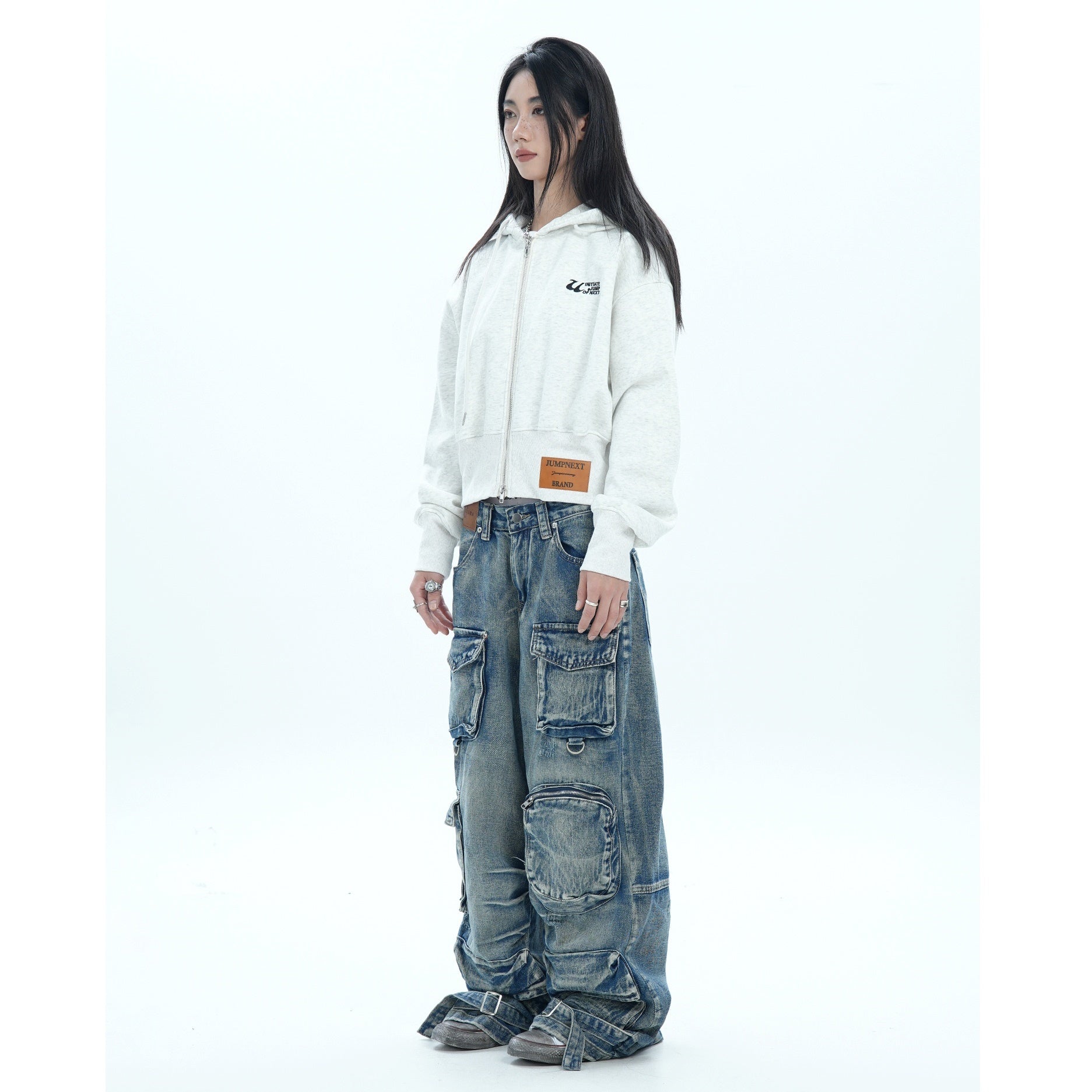 Distressed Wide Waist Cropped Hooded Parka MW9681