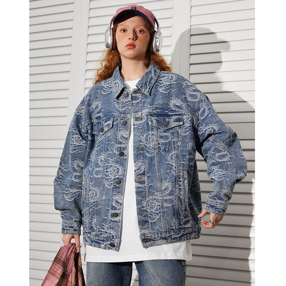 Dragon Pattern Loose Denim Jacket BT7036