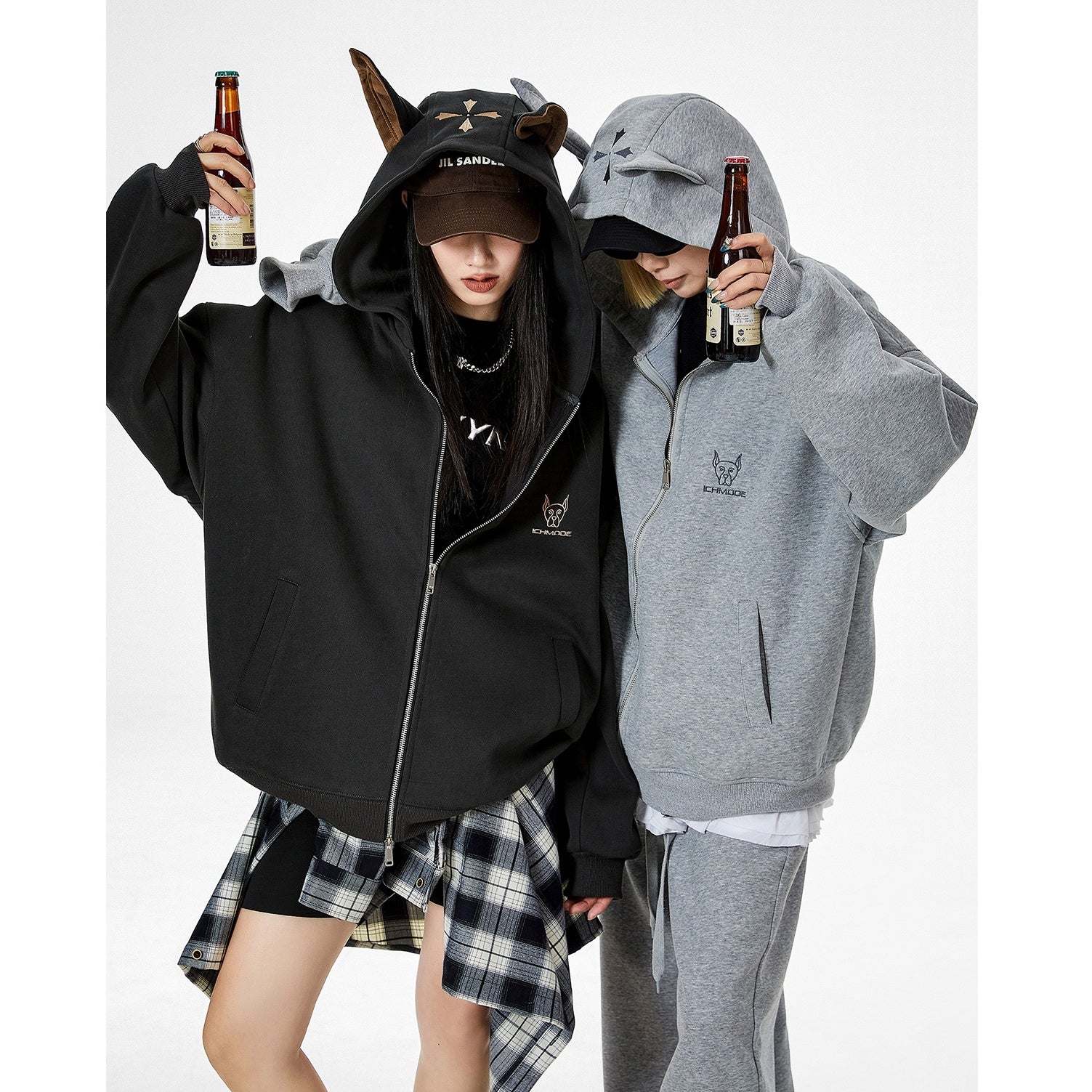 Doberman Ear Hooded ZIP-Up Sweat IC9004