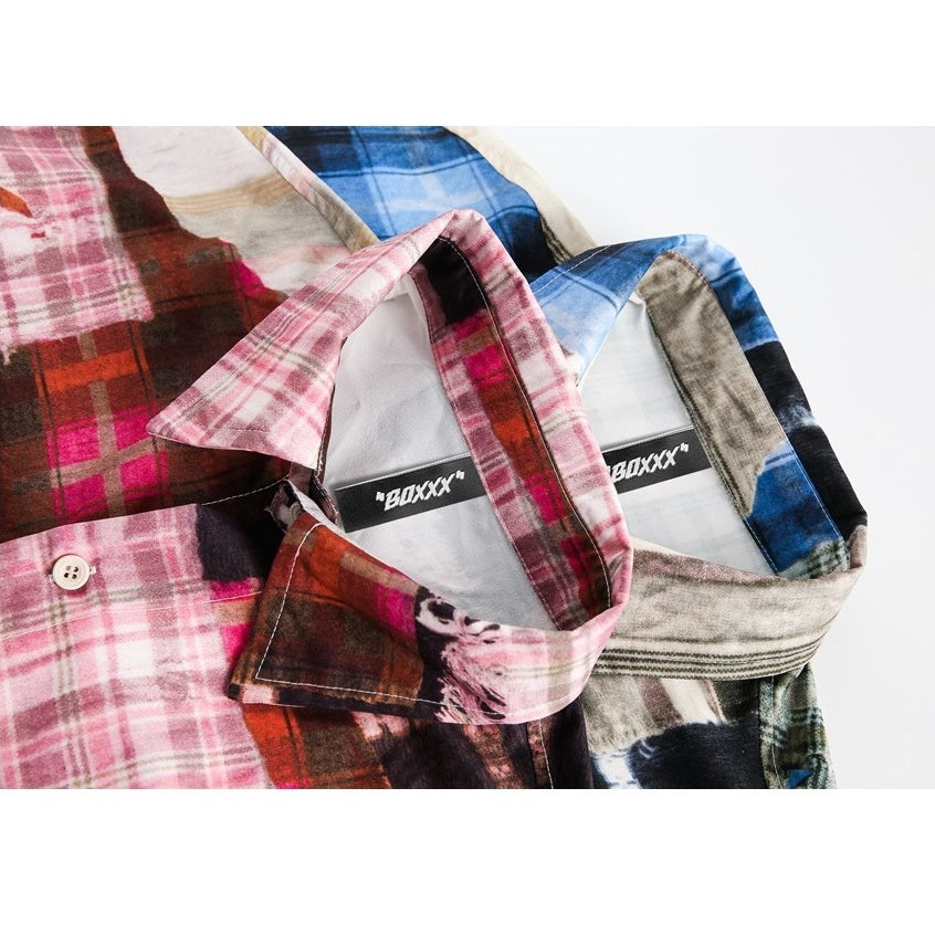 Irregular Plaid Long Sleeve Shirt BX009