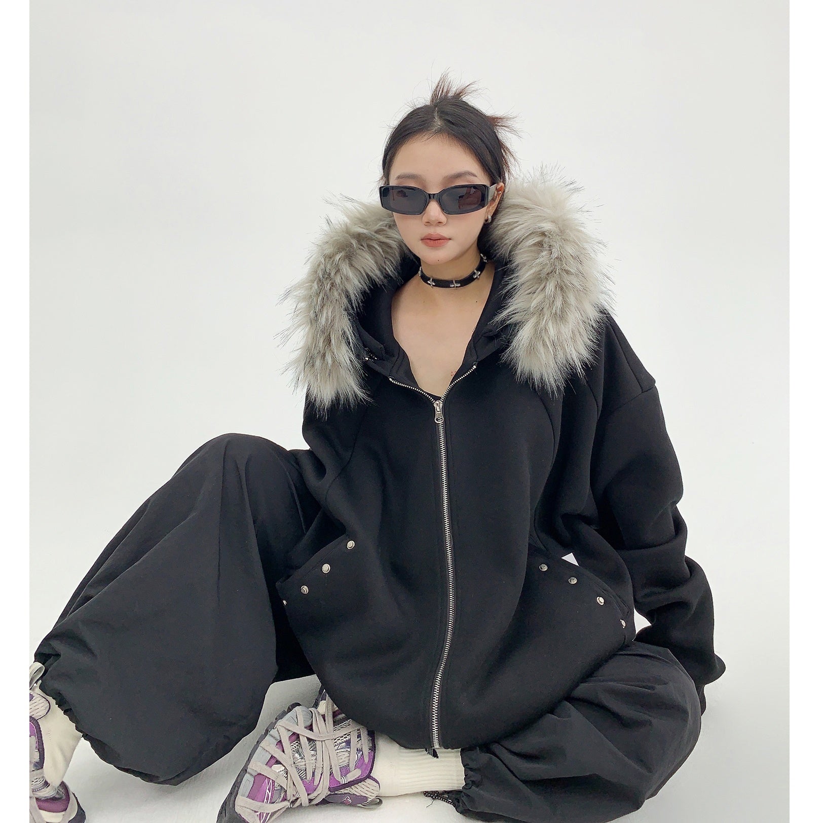 Removable Big Fur Collar Hooded Sweat Parka MW9461