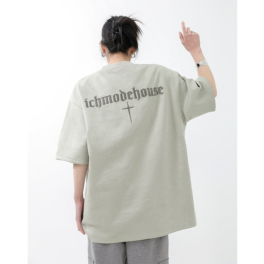 Suede Touch Embroidery Short Sleeve T-Shirt MW9118