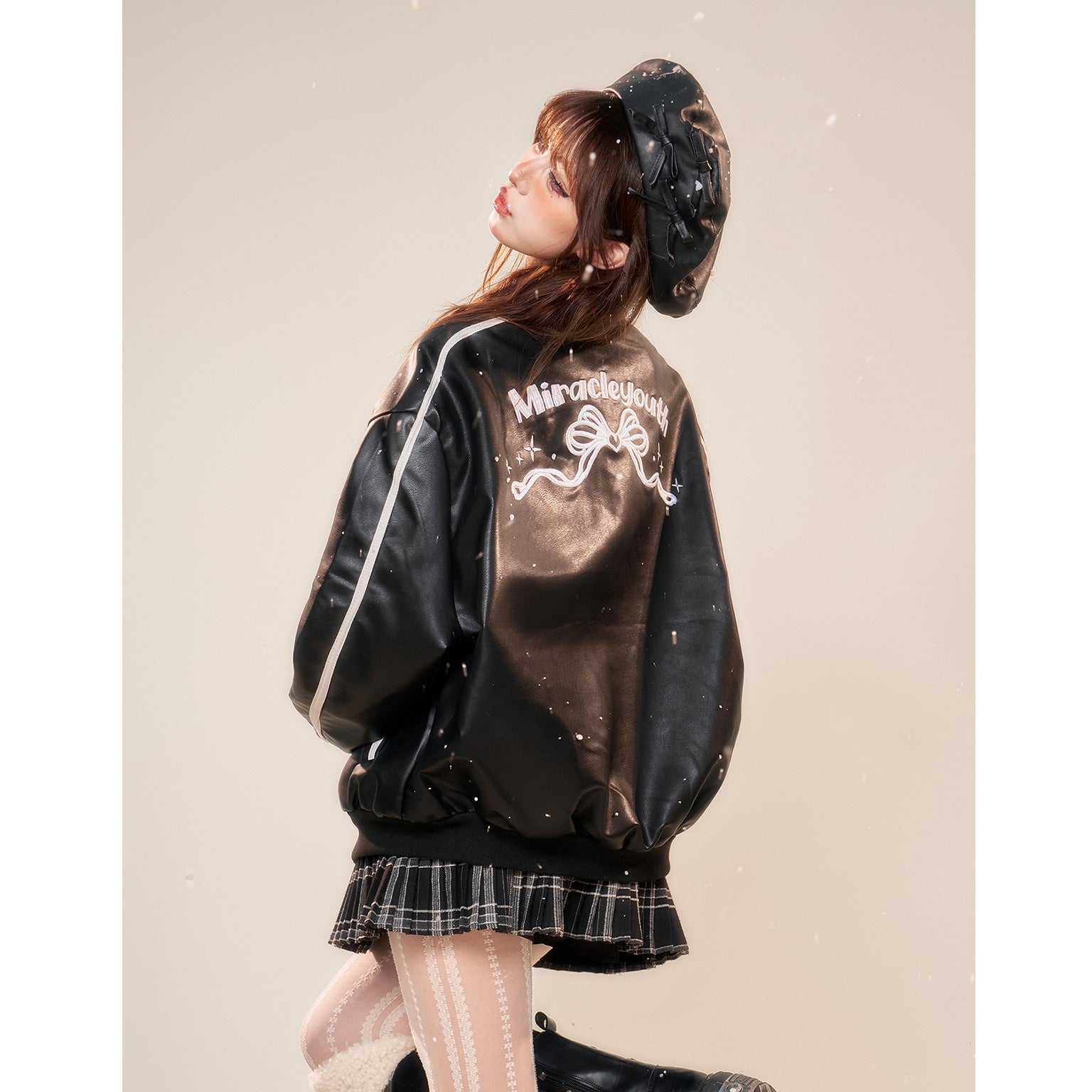 Lace Stitch Motorcycle PU Leather Jacket KK2008