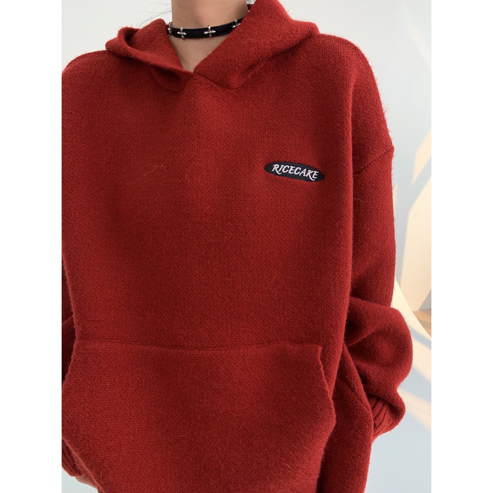 Kangaroo Pocket Embroidered Knitted Hoodie MW9552