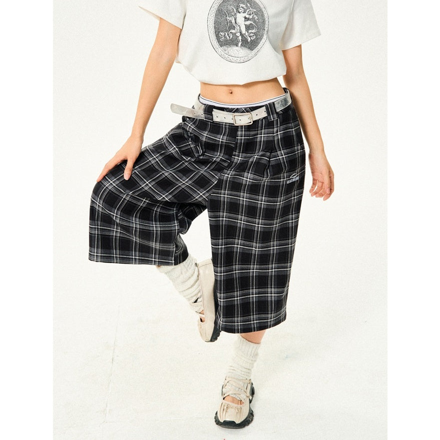 Retro Contrast Plaid Casual Cropped Pants YS7001