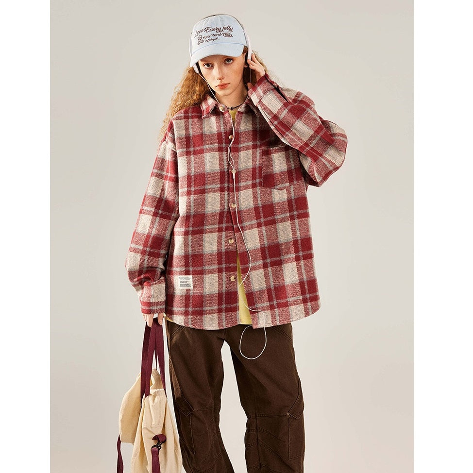 Vintage Brushed Plaid Long Sleeve Shirt BT7034