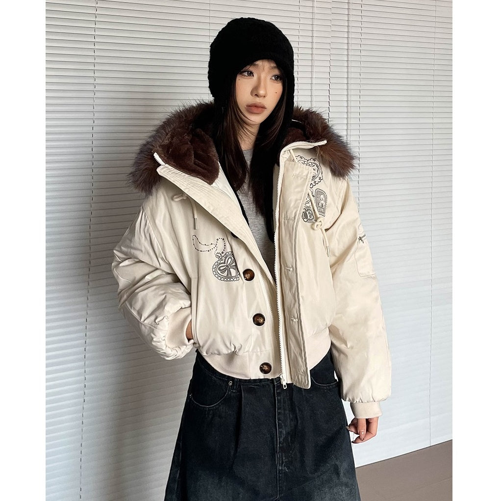 Hooded Volume Fur Collar Cropped Padded Jacket MW9770