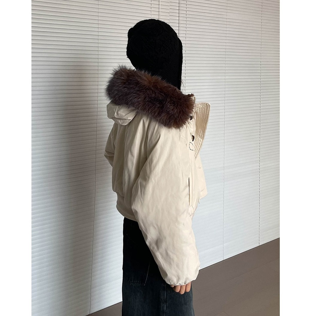 Hooded Volume Fur Collar Cropped Padded Jacket MW9770