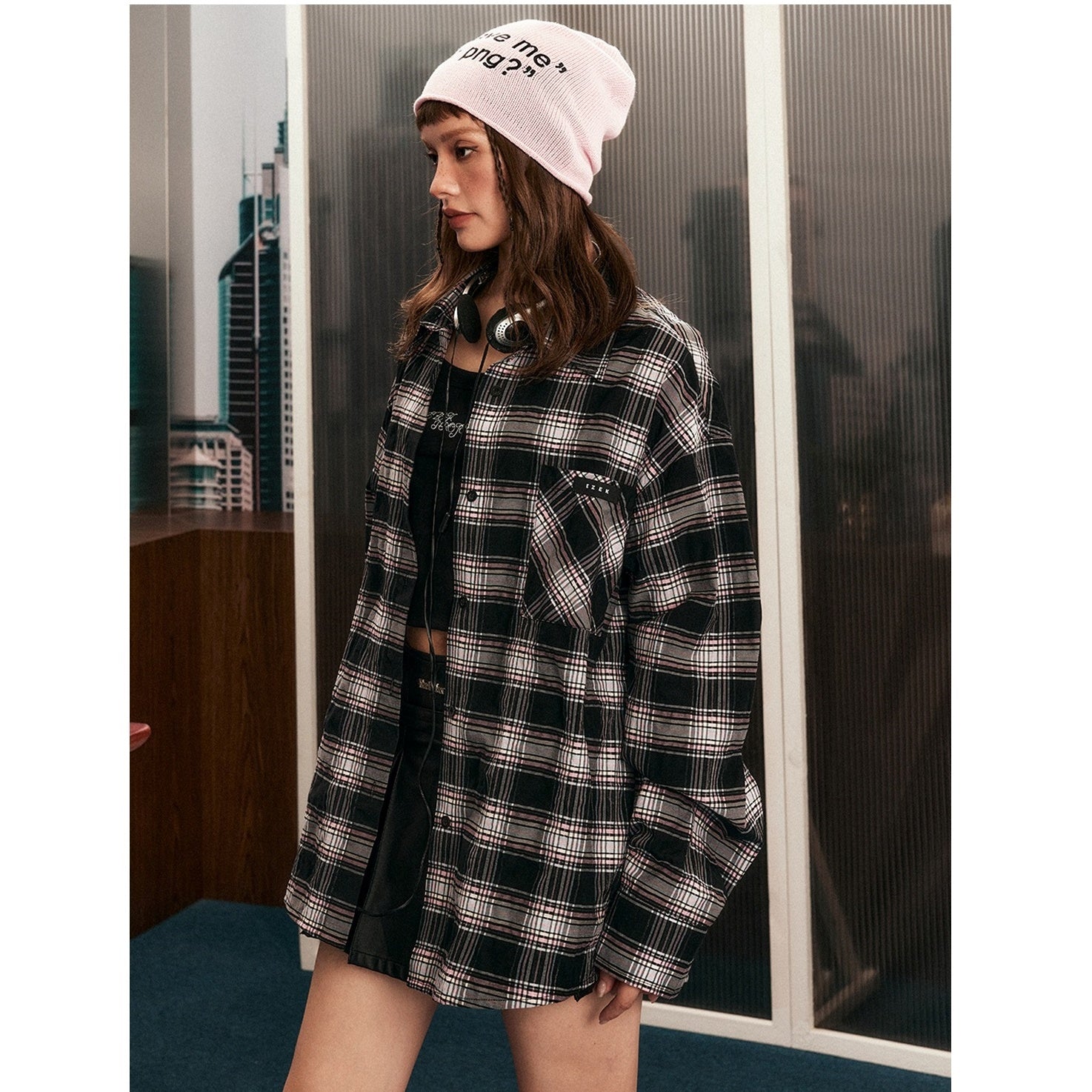 Casual Plaid Slouchy Shirt Jacket EZ151