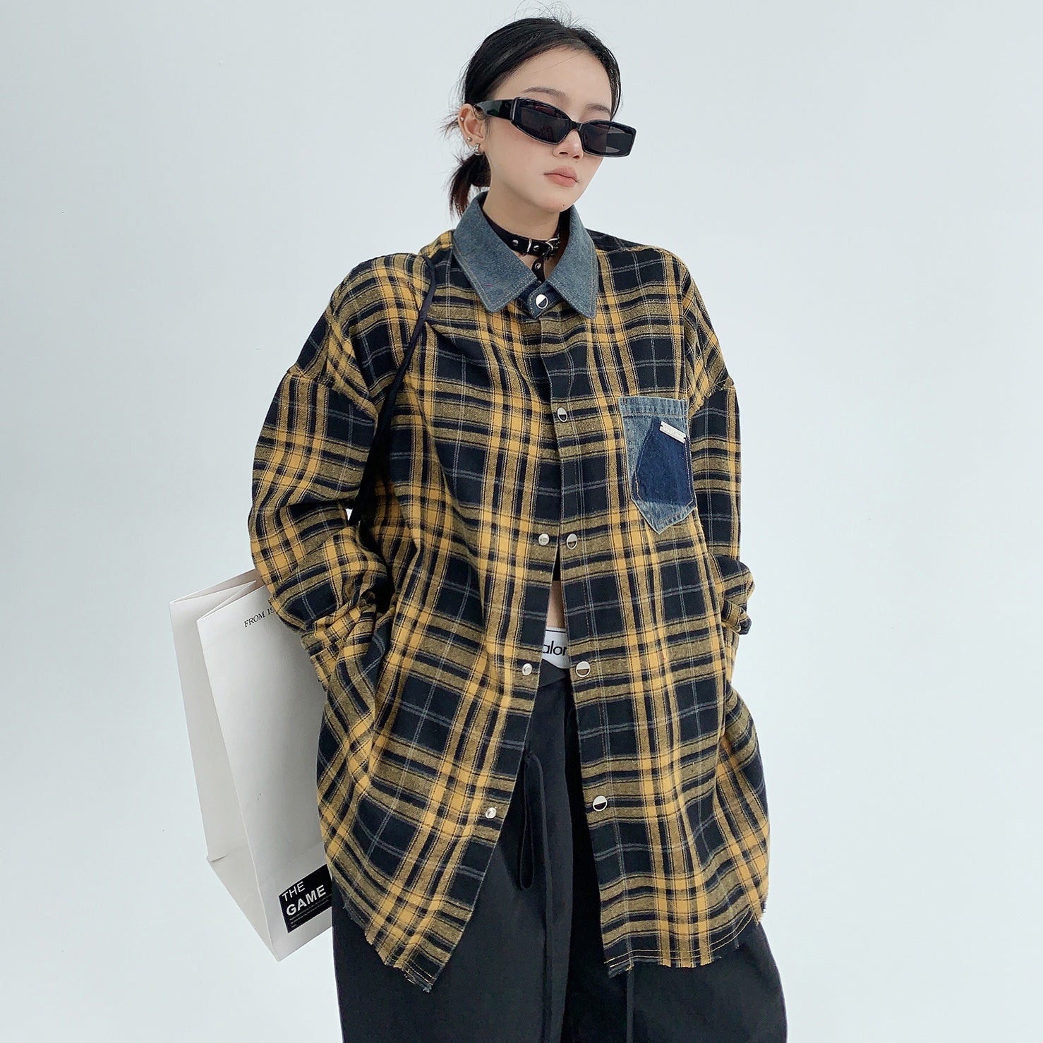 Retro Oversize Plaid Long-sleeved Shirt MW9435