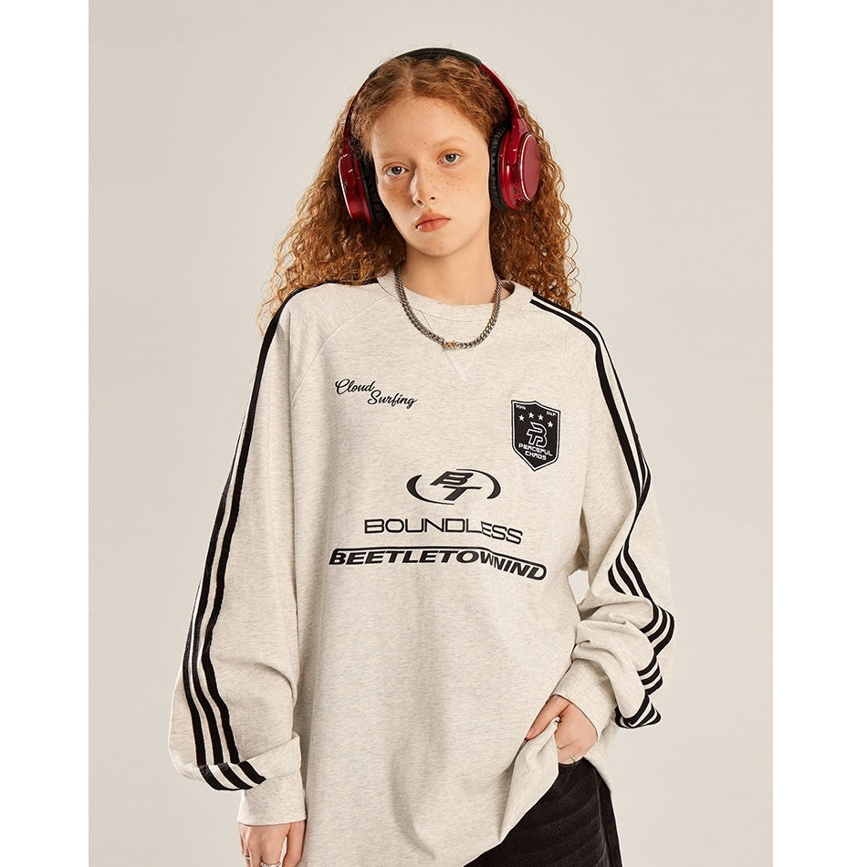 Sports Embroidery Crew Neck Loose Pullover BT7029