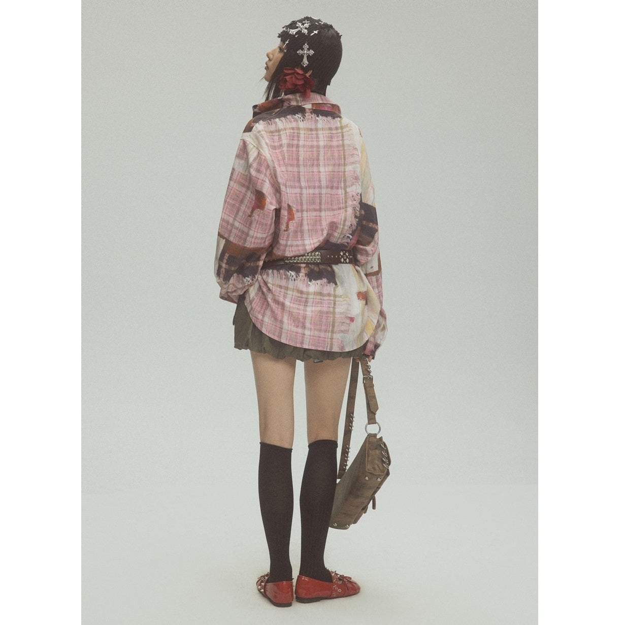 Irregular Plaid Long Sleeve Shirt BX009