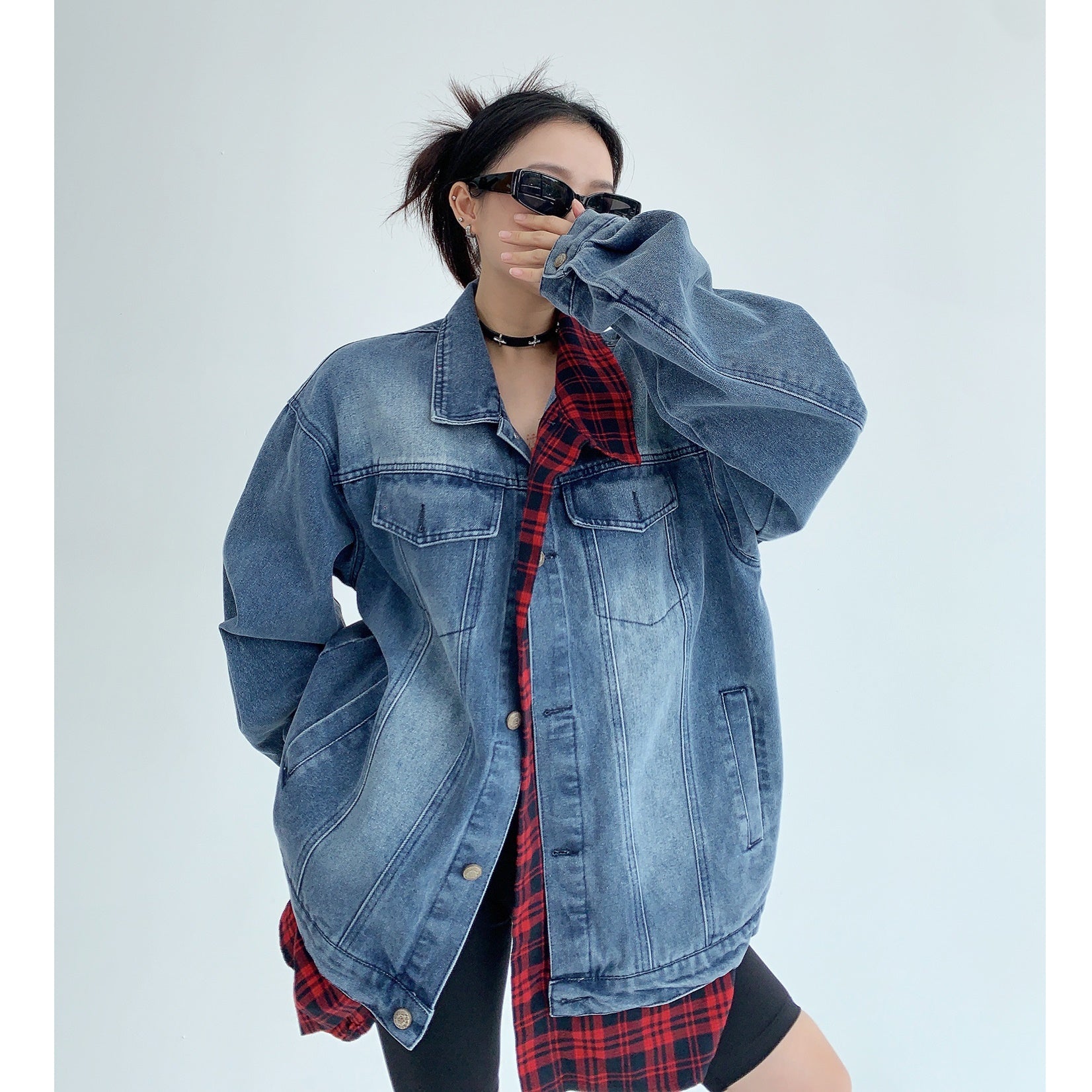 Fake Layered OverSize Denim Jacket MW9448