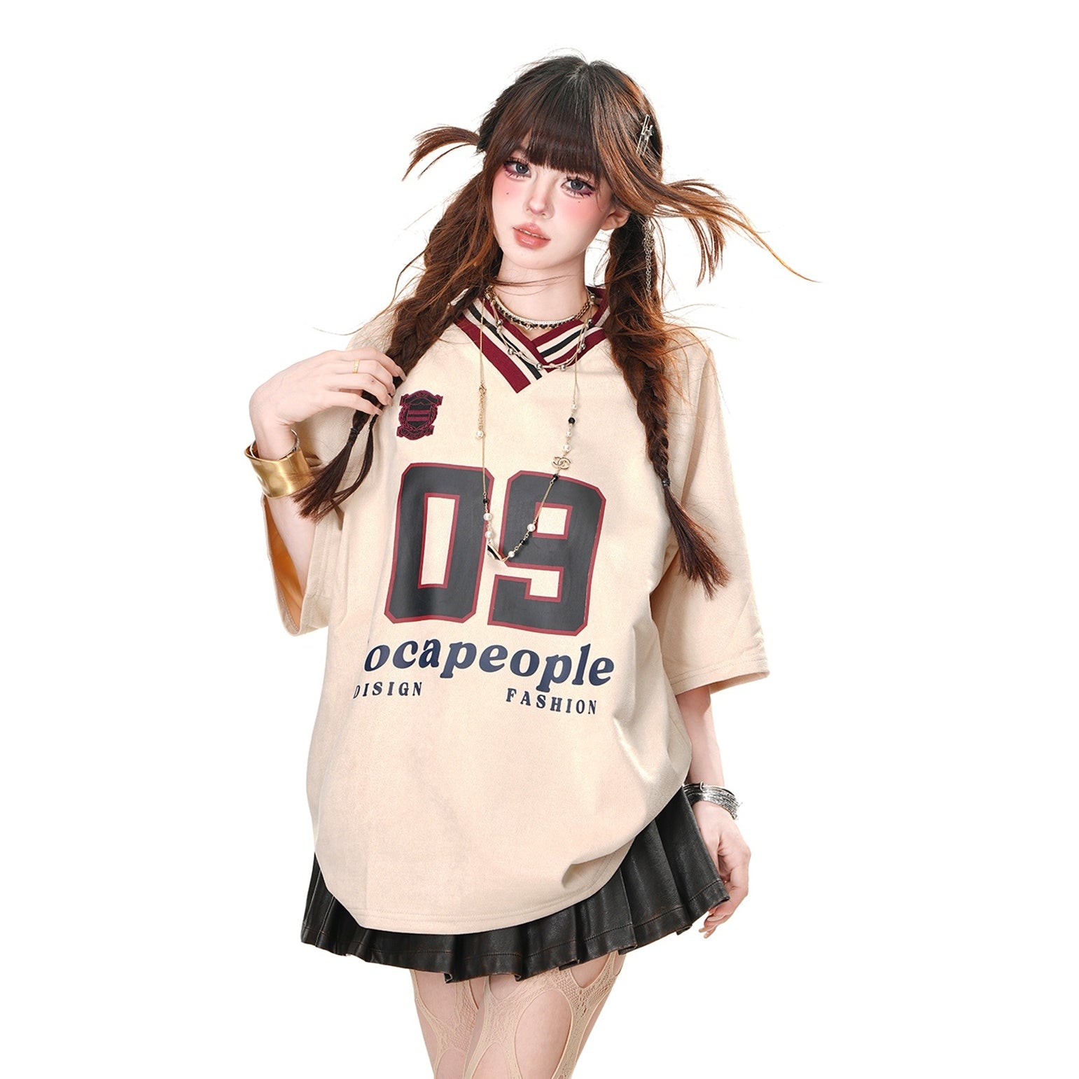 Sports Style V-Neck Number T-Shirt KK2054