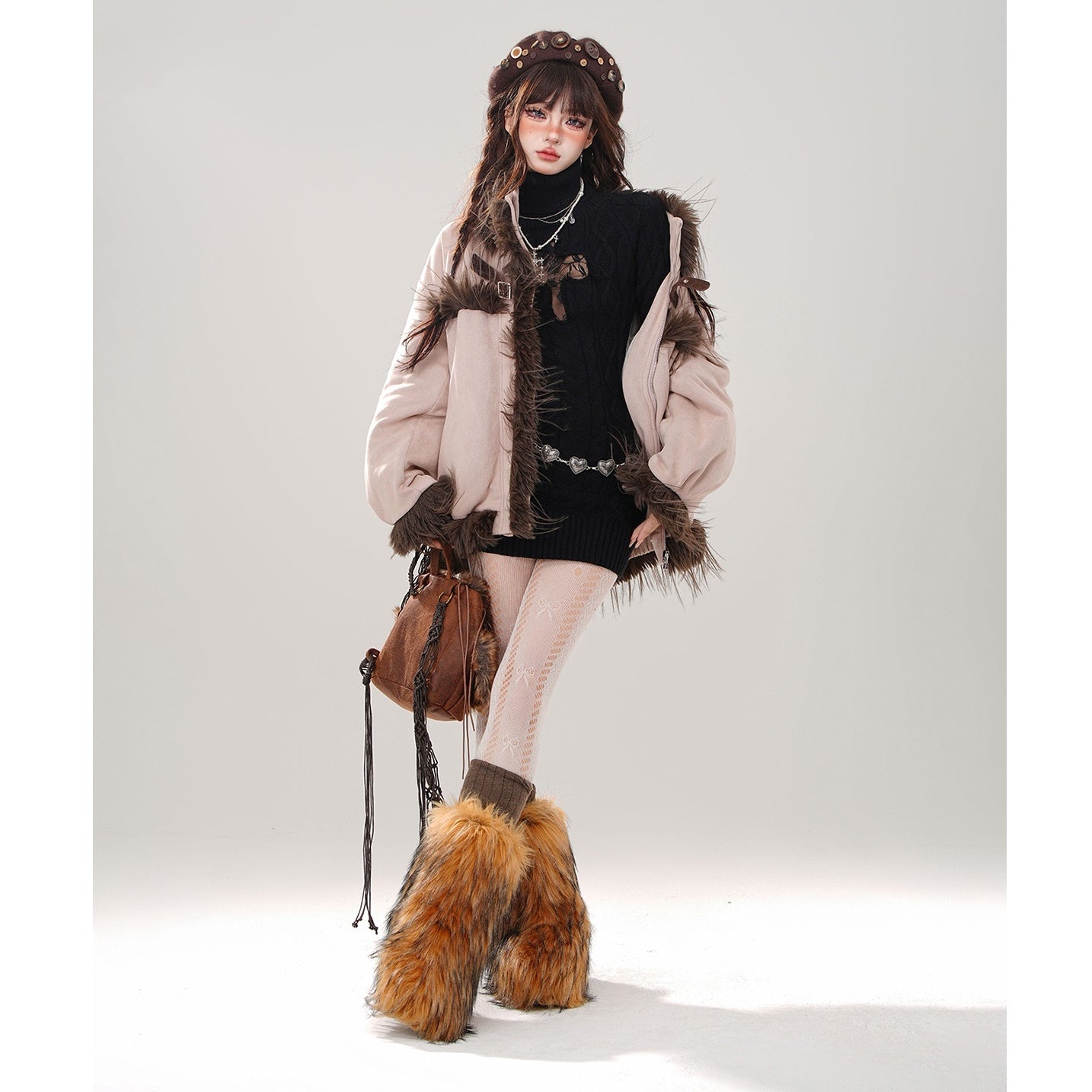 Fur Plush Stand Collar Jacket KK2020