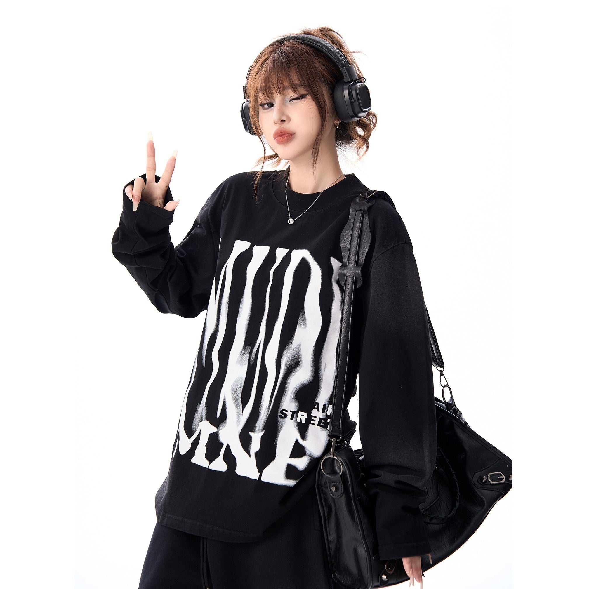 Hand Painted Print Street Long Sleeve T-Shirt MW9371