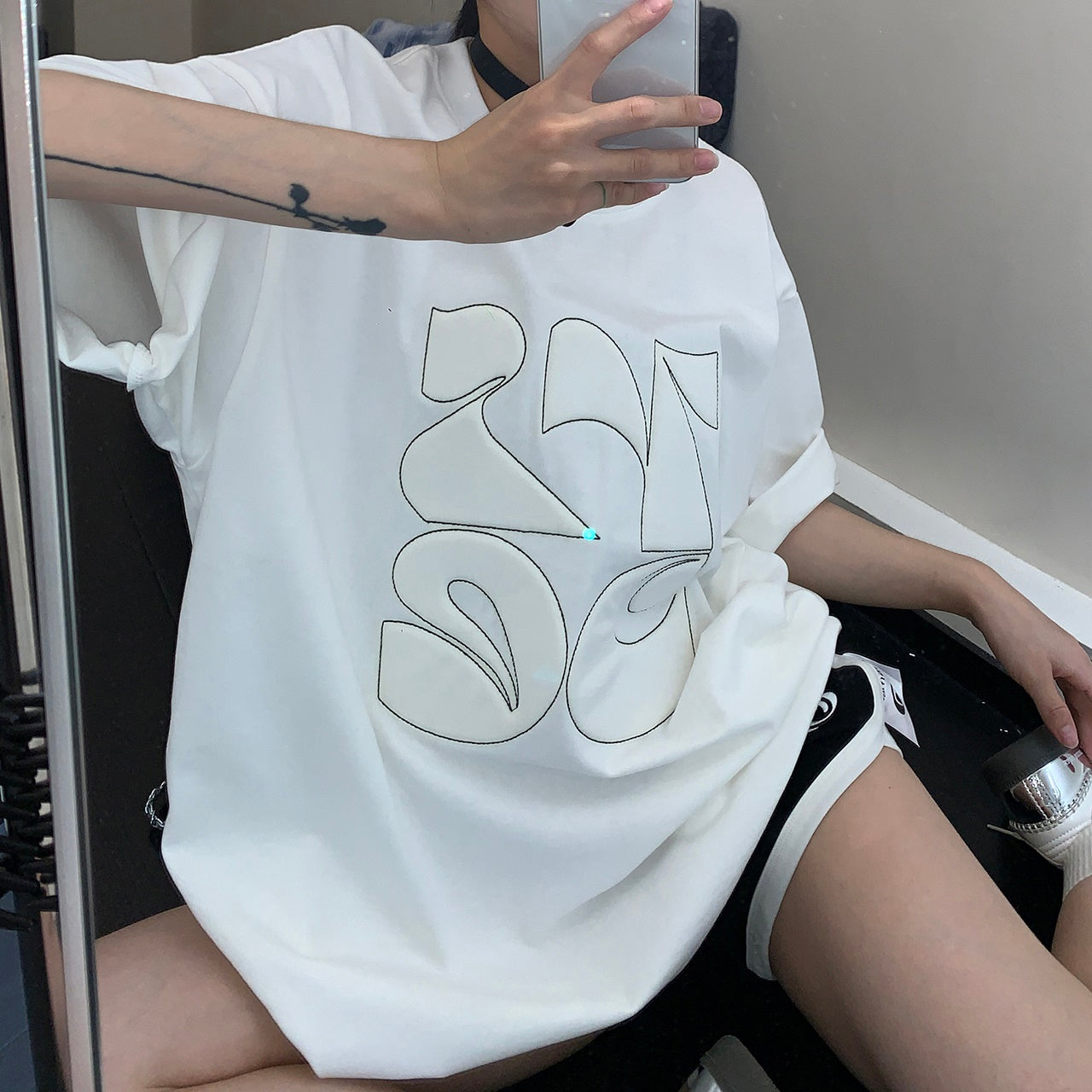 3D Embroidery Simple Art T-Shirt MW9175