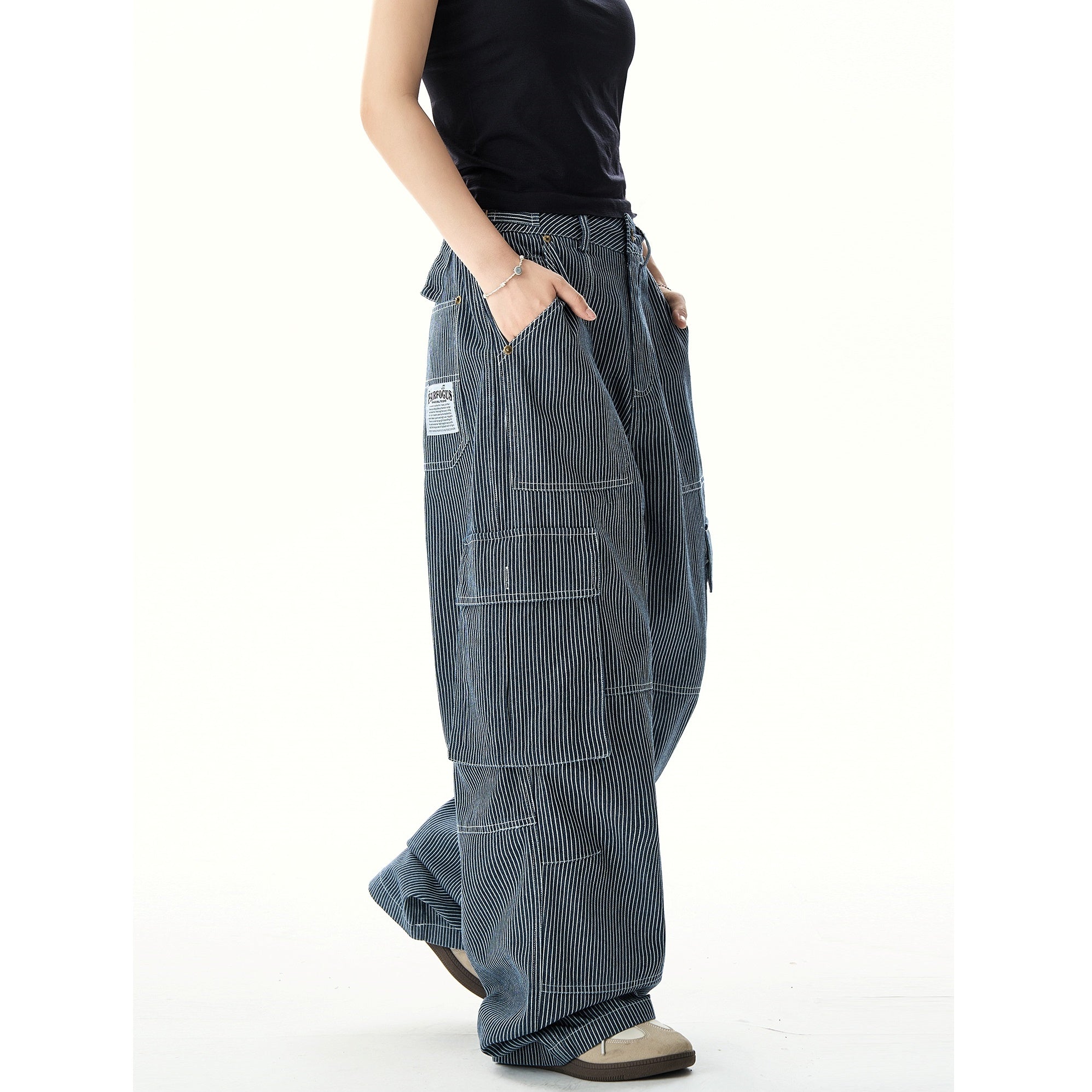 Retro Hickory Stripe Loose Cargo Pants HG7137