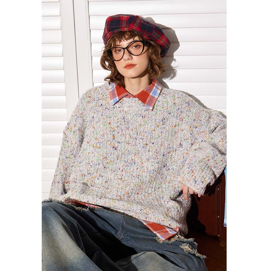 Color Dots Retro Crew Neck Sweater BT7047